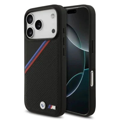 Bmw Magsafe Iphone 17 Pro Max Case With Tri-Color Stripes And Metal Logo - Black
